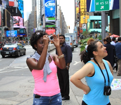 Taking photos in Times Square, NYC